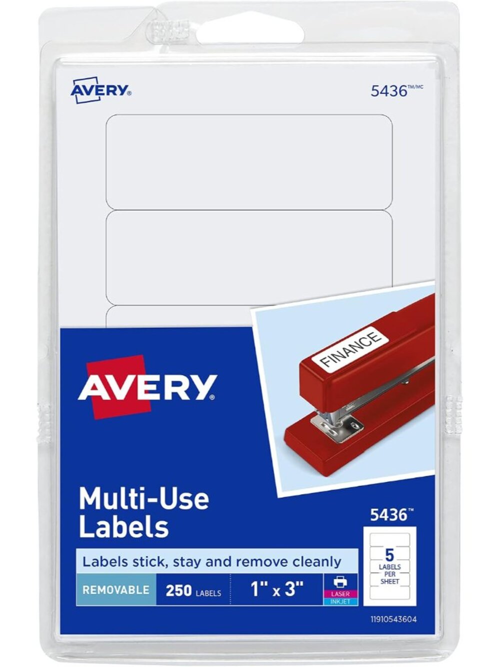 Multi-Use Removable Labels, 1" x 3", Print or Write ID Labels, White, 250 Total
